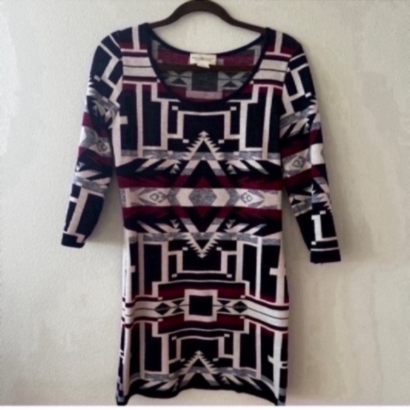 Sweater Dress Tunic Knit aztec boho Mini Denim & Supply RL black large - Picture 4 of 8